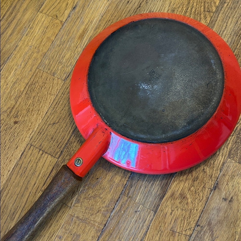 Dansk frying pan mid century modern enamelled red 10 inch vintage